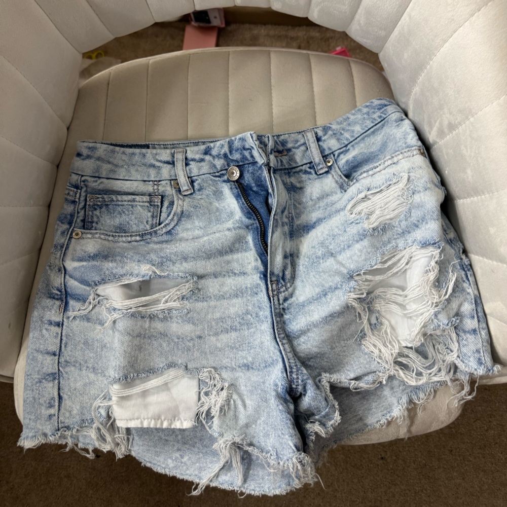 American Eagle Outfitters Distressed Light Blue Denim Shorts